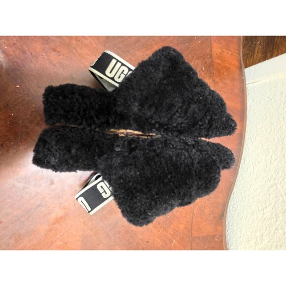 UGG Fluff Yeah Slide Slippers Black Womens Size 6 Sheepskin Wool - Picture 6 of 10